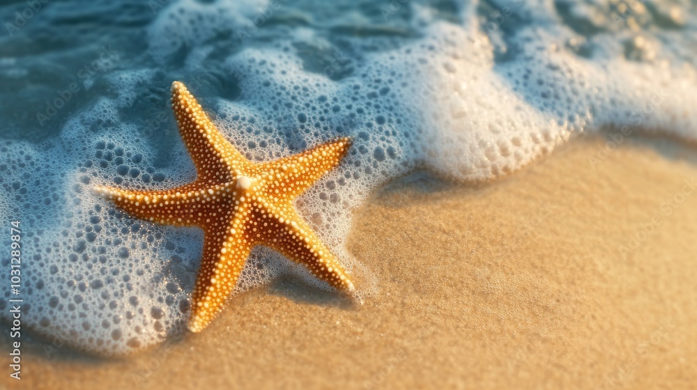 Starfish on the summer beach in sea water. Summer background Starfish on the summer beach in sea water. Summer background