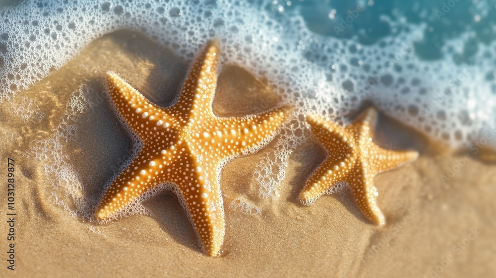 Starfish on the summer beach in sea water. Summer background Starfish on the summer beach in sea water. Summer background