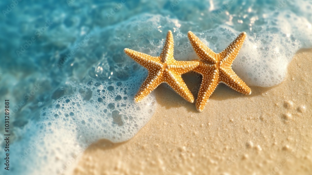 Starfish on the summer beach in sea water. Summer background Starfish on the summer beach in sea water. Summer background