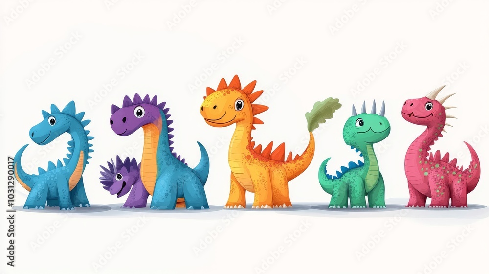 Fototapeta premium set of funny cute dinosaurs