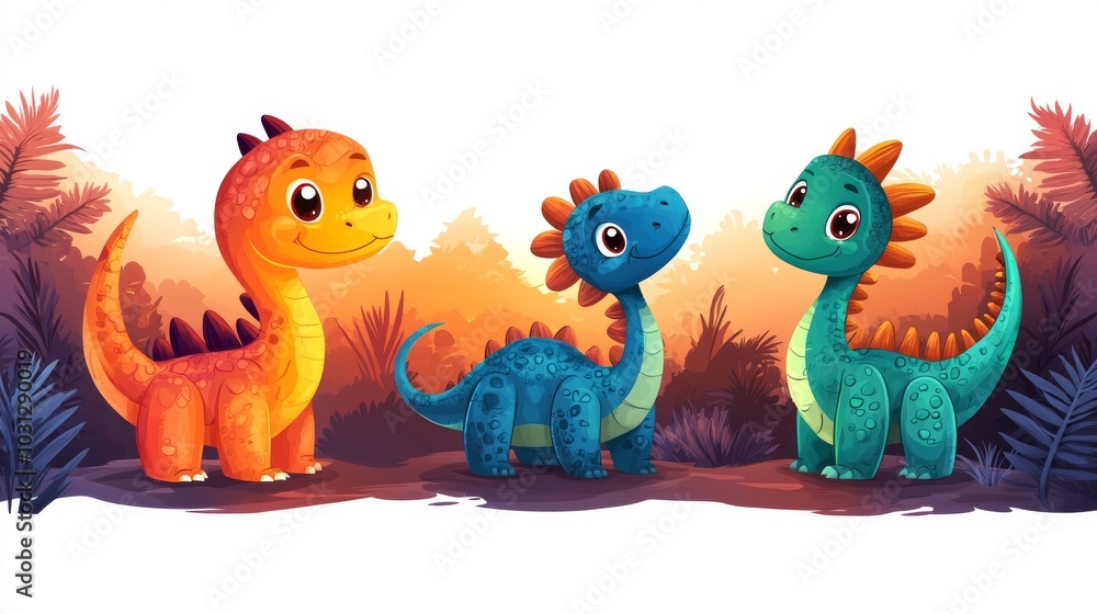 Fototapeta premium set of funny cute dinosaurs