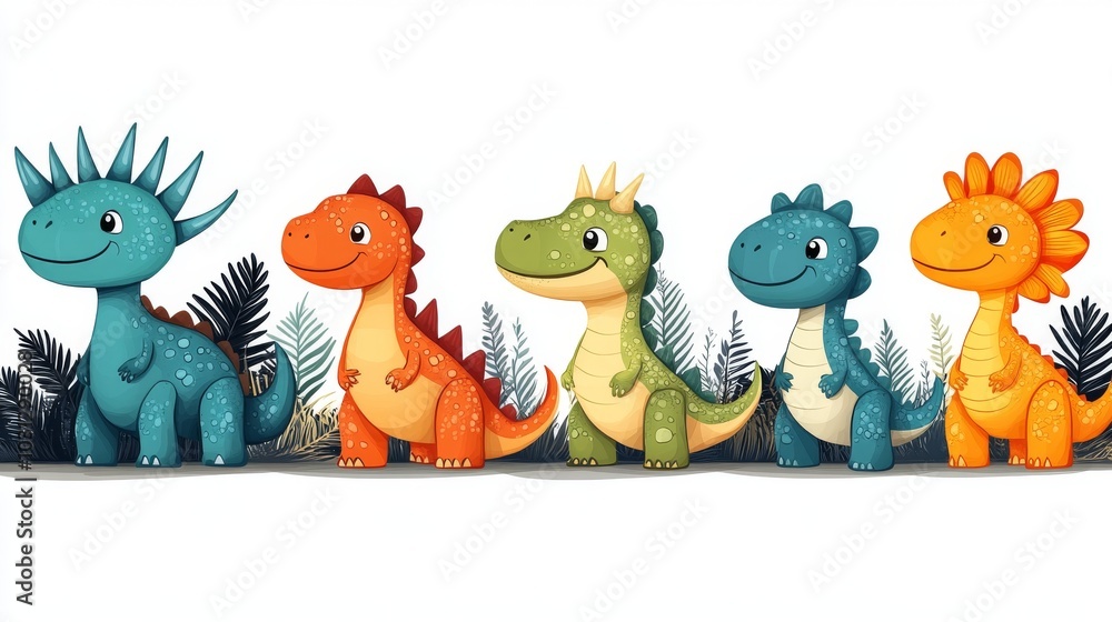 set of funny cute dinosaurs set of funny cute dinosaurs