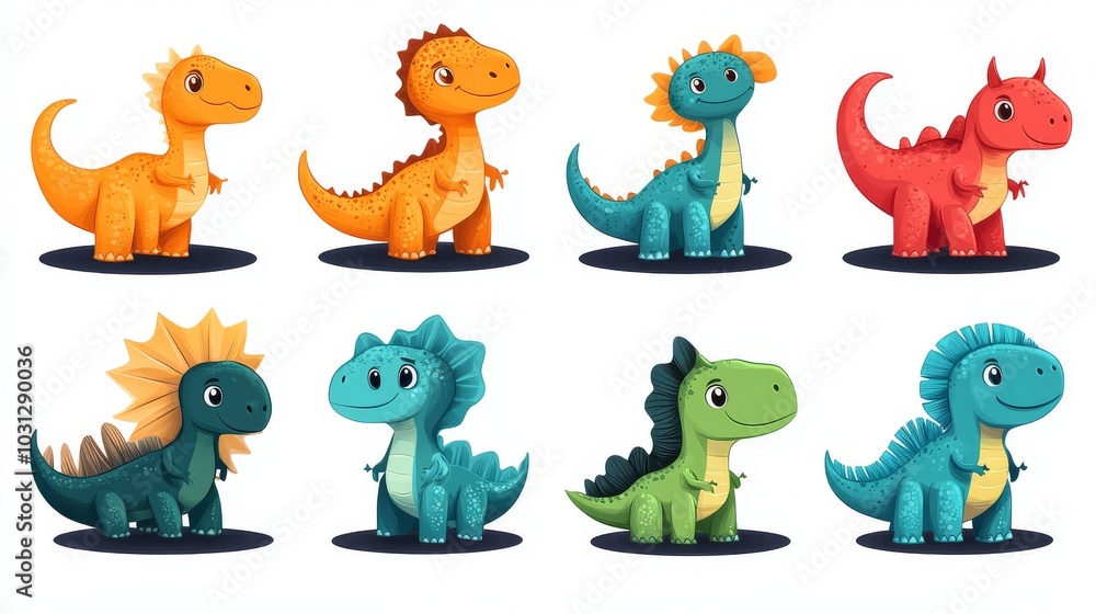 Naklejka premium set of funny cute dinosaurs