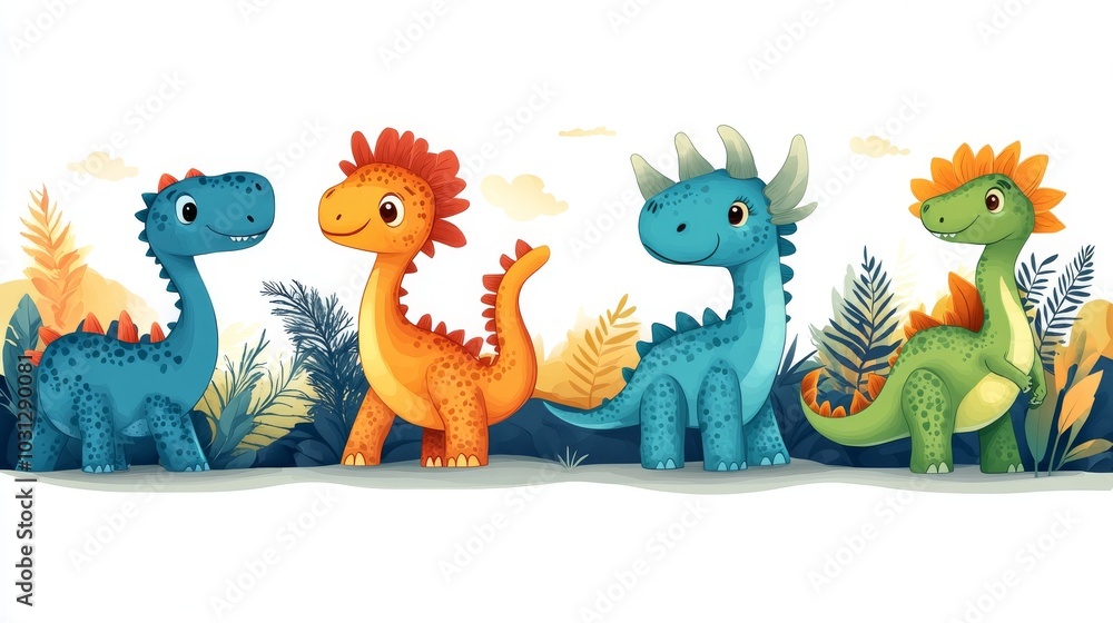Obraz premium set of funny cute dinosaurs