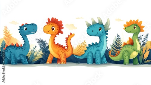 set of funny cute dinosaurs