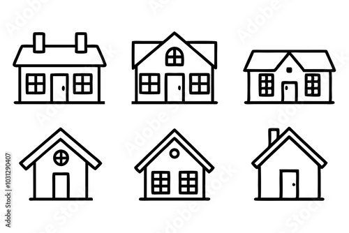 House Outline Vector Set, Home icon vector bundle, House symbol. Vector illustration 