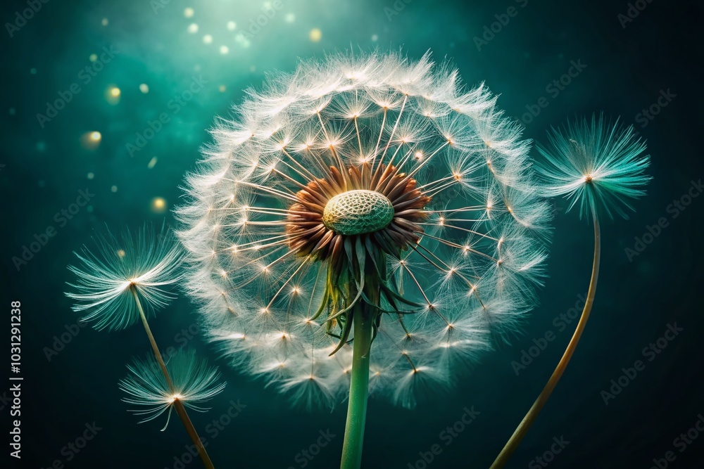 Captivating Double Exposure Dandelion Art on Dark Green Background for Nature Lovers Captivating Double Exposure Dandelion Art on Dark Green Background for Nature Lovers