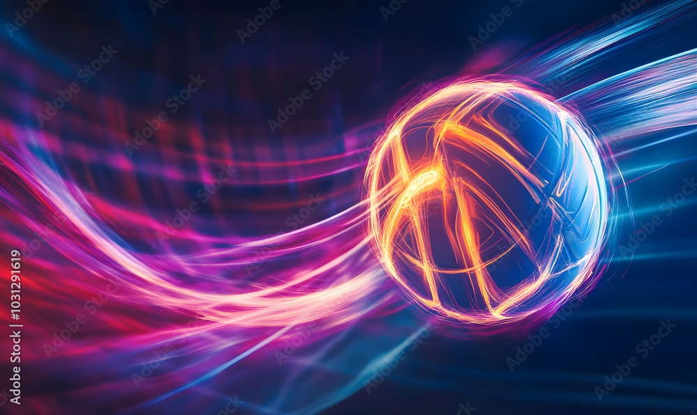 Dynamic Volleyball Action with Neon Lights and Abstract Geometric Patterns for Futuristic Sports Branding Dynamic Volleyball Action with Neon Lights and Abstract Geometric Patterns for Futuristic Sports Branding