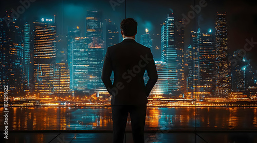 Man in suit gazing at a cit...