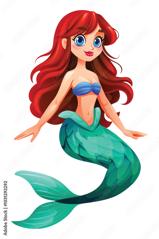 Beautiful mermaid character with friendly pose. Vector cartoon illustration Beautiful mermaid character with friendly pose. Vector cartoon illustration