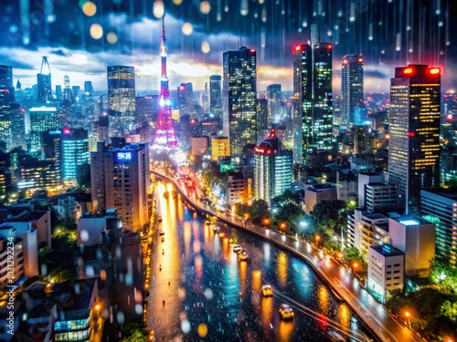 Captivating Long Exposure of Heavy Rain in Tokyo Nightscape - Slow Motion Effect