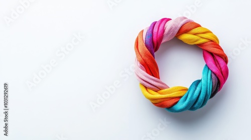 Colorful Twisted Fabric Rope on White Background