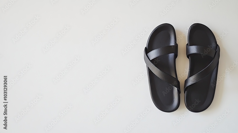 Stylish Black Sandals on Clean Background Stylish Black Sandals on Clean Background