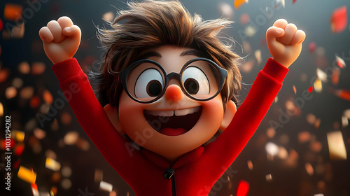 A joyful animated character...