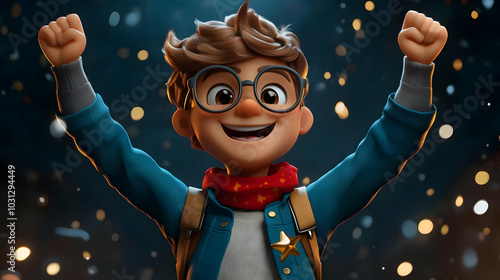 Cheerful animated boy celeb...