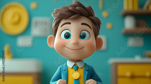 Cheerful animated boy in a ...