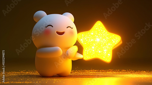 A cute character holds a gl...