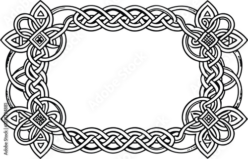 Celtic Vector Frame, Decorative Border Pattern with Irish Knots for Greeting Cards and Invitations illustration on white background.