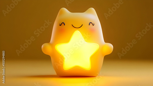 A cute, glowing star-shaped...