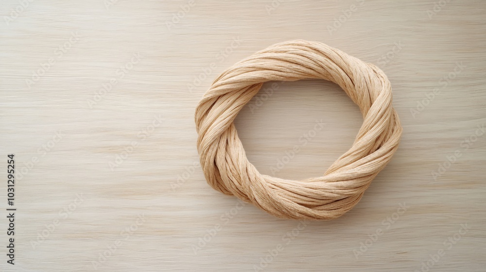 Natural Twisted Rope on Wooden Background Natural Twisted Rope on Wooden Background