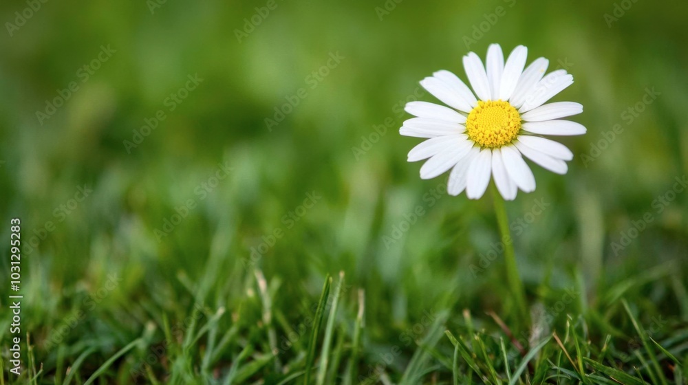 Single Daisy on Green Grass Background Single Daisy on Green Grass Background