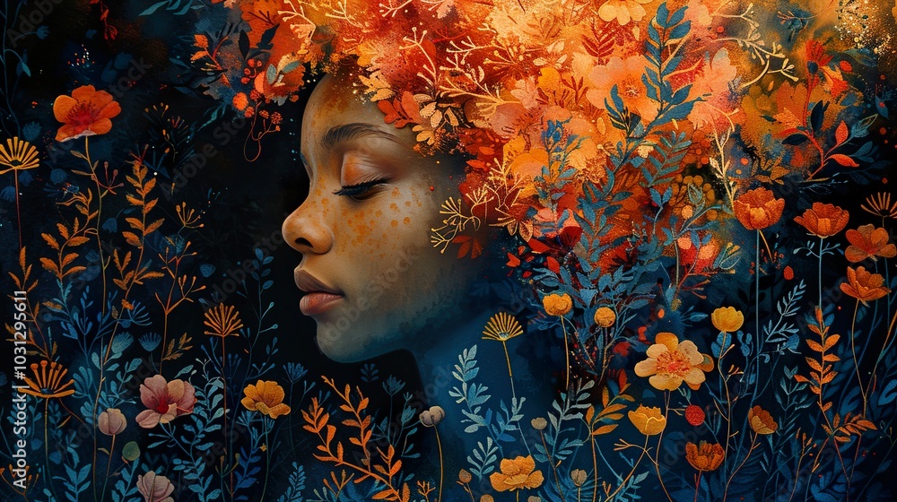 Woman in a Floral Dream: A Digital Painting Woman in a Floral Dream: A Digital Painting