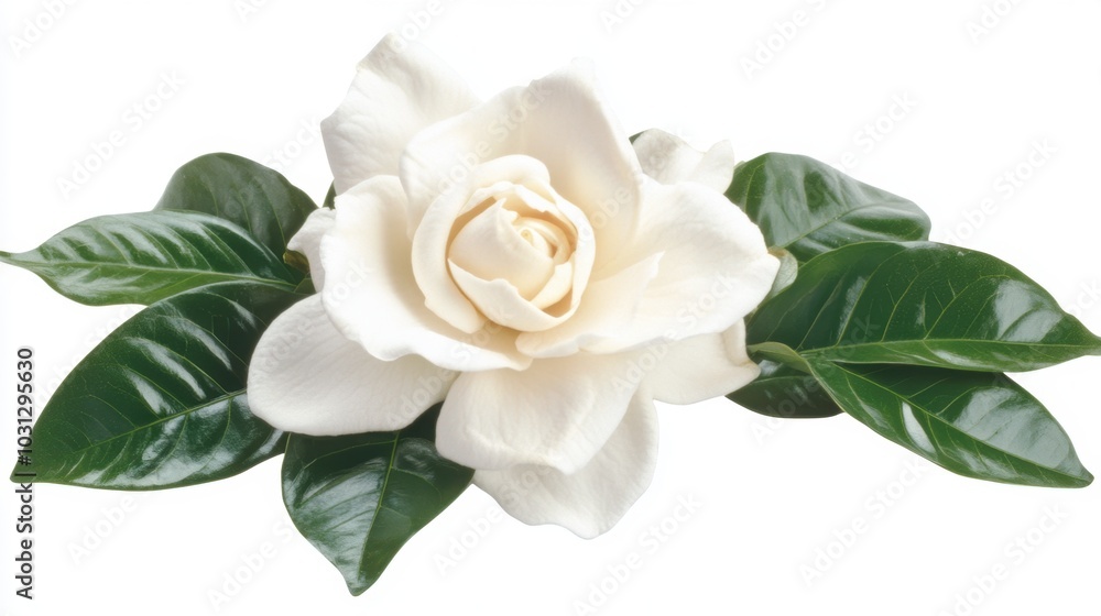 Fototapeta premium Elegant White Flower with Green Leaves Arrangement