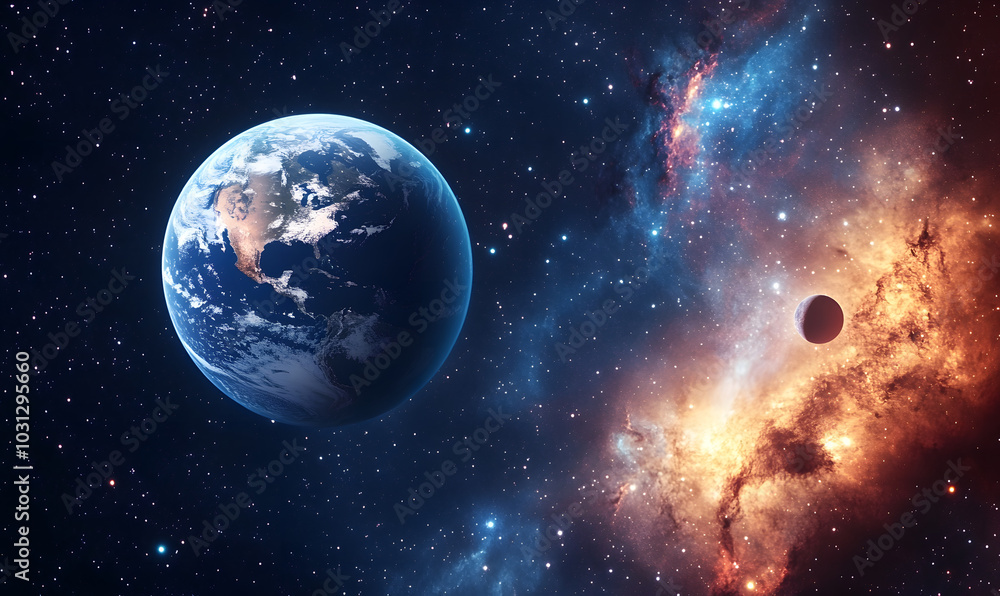 Obraz premium graphics of space, planets, and astronauts on a white background.