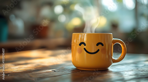 A cheerful yellow mug with ...