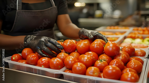 A person sorting fresh toma...