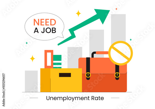 Unemployment Rate Vector Illustration featuring Numerous Individuals Searching for Jobs, Economic Downturns and financial Crises in a Background