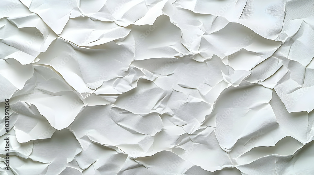 Obraz premium Crumpled white paper texture creating a dynamic visual background.