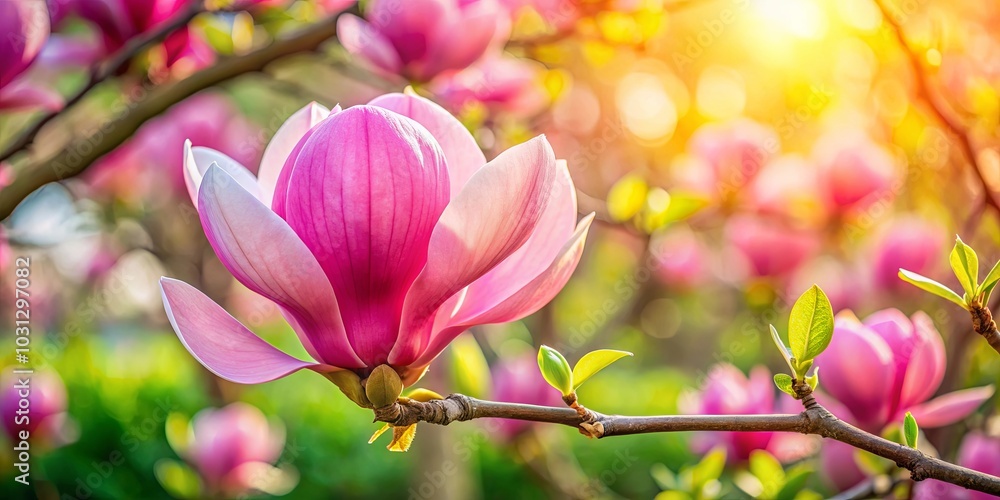A single pink blossom, a vibrant symbol of the season, stands out against a soft backdrop of blooming flowers, bathed in the warmth of the sun. A single pink blossom, a vibrant symbol of the season, stands out against a soft backdrop of blooming flowers, bathed in the warmth of the sun.