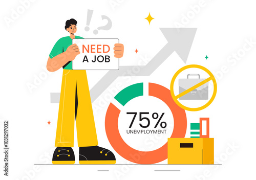 Unemployment Rate Vector Illustration featuring Numerous Individuals Searching for Jobs, Economic Downturns and financial Crises in a Background