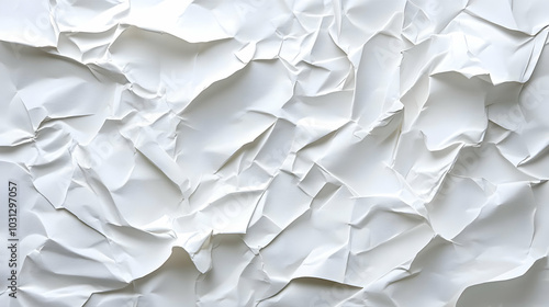 Crumpled white paper texture for design and background use.