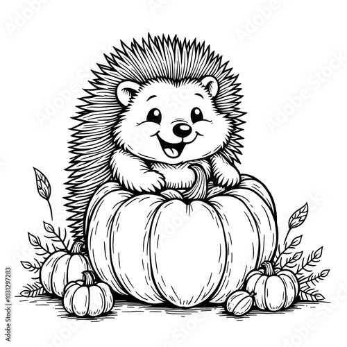 Cute Hedgehog Autumn Coloring Page