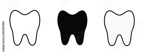 Tooth icon in outline, silhouette and editable colors in unexpandable vector form, tooth icon set in different styles and editable formats
