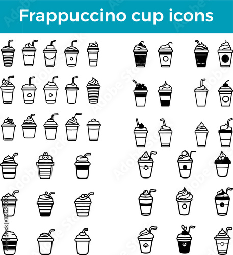 Frappuccino cup icon iced coffee drink vector whipped cream straw cold beverage