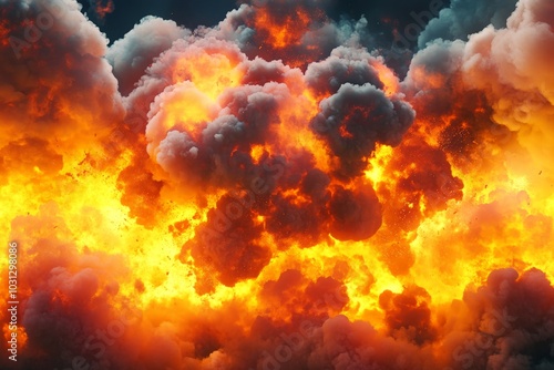 Massive Explosion Captured in Vibrant Flames and Billowing Smoke Illustration