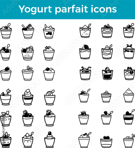 yogurt parfait icon layered breakfast dessert vector fruit granola healthy snack