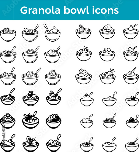 Wallpaper Mural granola bowl icon healthy breakfast vector fruit yogurt toppings nuts seeds Torontodigital.ca