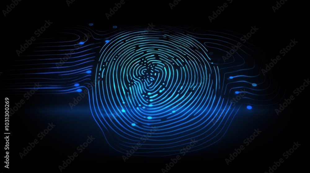 A radiant blue digital fingerprint on a dark backdrop signifies security and personal identity in the digital age. A radiant blue digital fingerprint on a dark backdrop signifies security and personal identity in the digital age.