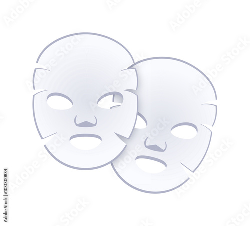 Two white facial sheet masks overlapping providing clean skin