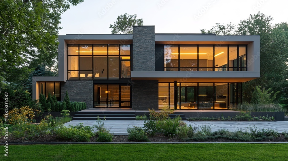 Sleek and Contemporary Modern House Design with Clean Lines and Expansive Glass Windows, Showcasing a Stylish and Minimalist Architectural Style. Sleek and Contemporary Modern House Design with Clean Lines and Expansive Glass Windows, Showcasing a Stylish and Minimalist Architectural Style.