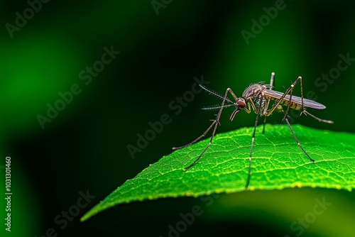 Mosquito on Green Leaf in Nature's Enchanting Embrace