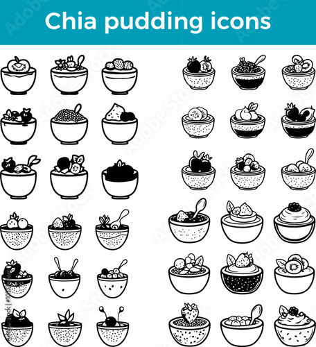 chia pudding icon healthy dessert vector plant-based breakfast seeds fruit