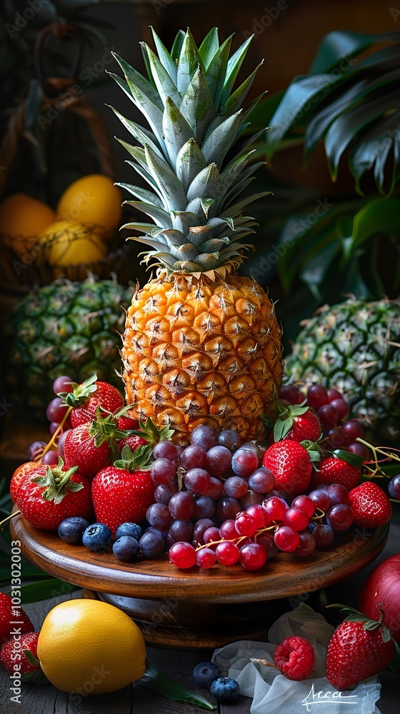 Fresh Pineapple, Strawberries, and Grapes Still Life Fresh Pineapple, Strawberries, and Grapes Still Life