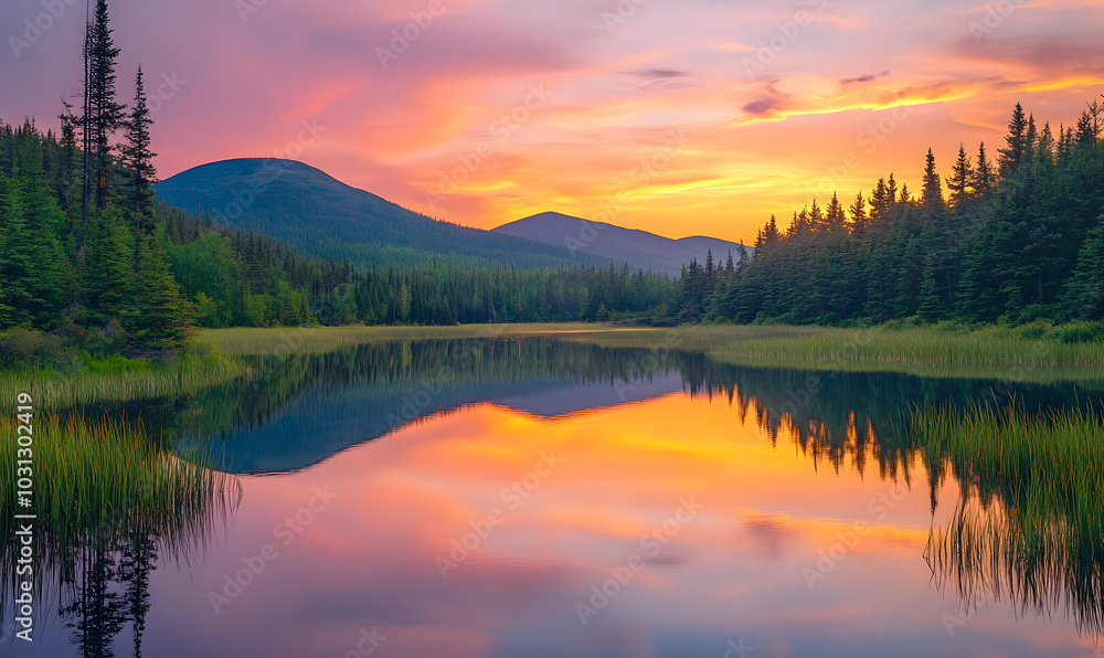 Fototapeta premium Spectacular Nature and Scenic Wonders: Golden Hour Sunsets, Lush Forests, Tranquil Beaches, and Vibrant Fields of Flowers in Stunning Views