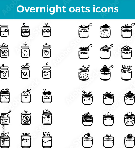 overnight oats icon healthy breakfast vector cold oats fruit toppings jar meal