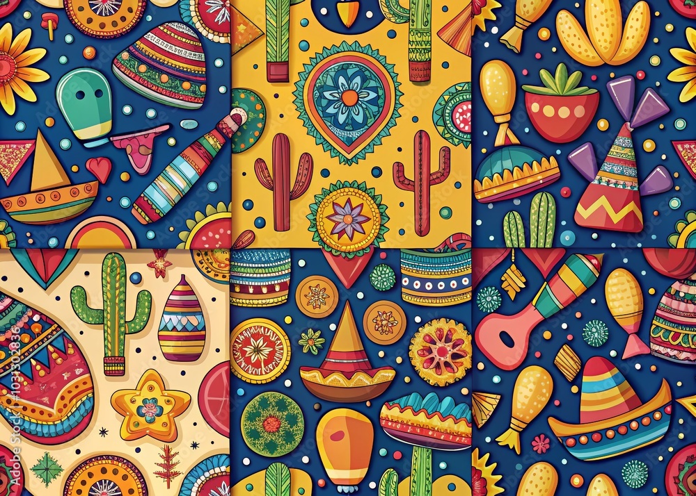 Obraz premium Cinco de Mayo Seamless Patterns and Greeting Cards for Holiday Decor and Stationery